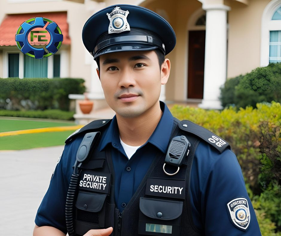 El vigilante de seguridad privada, ejerciendo sus funciones con amabilidad.
