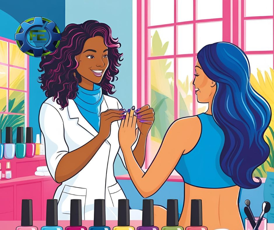 Mujer mostrando sus uñas a la manicurista