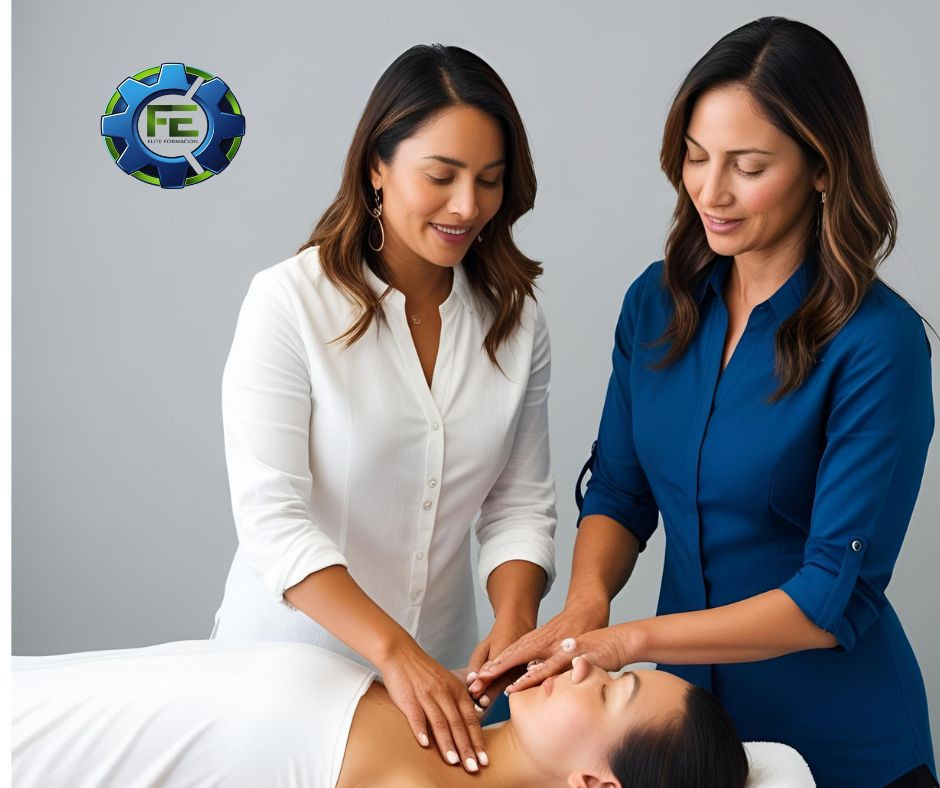 mujer enseñando las tecnicas de masajes